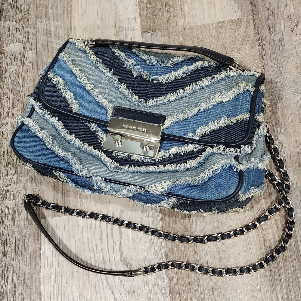 Michael Kors Denim Fringe Chain Shoulder Bag - Blue
